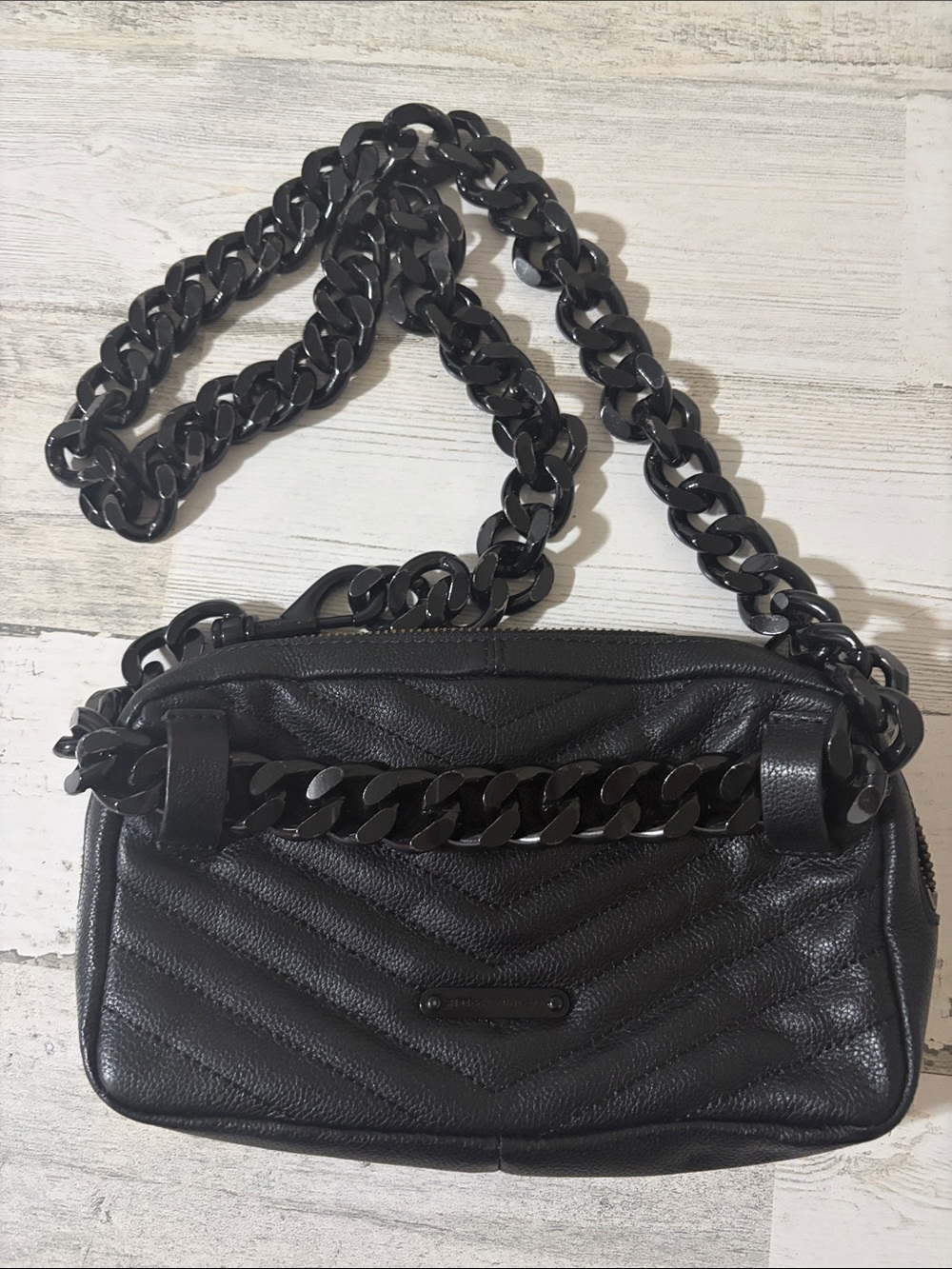 Rebecca Minkoff Black Quilted Leather Crossbody with Chunky Chain - Picture 3 of 11
